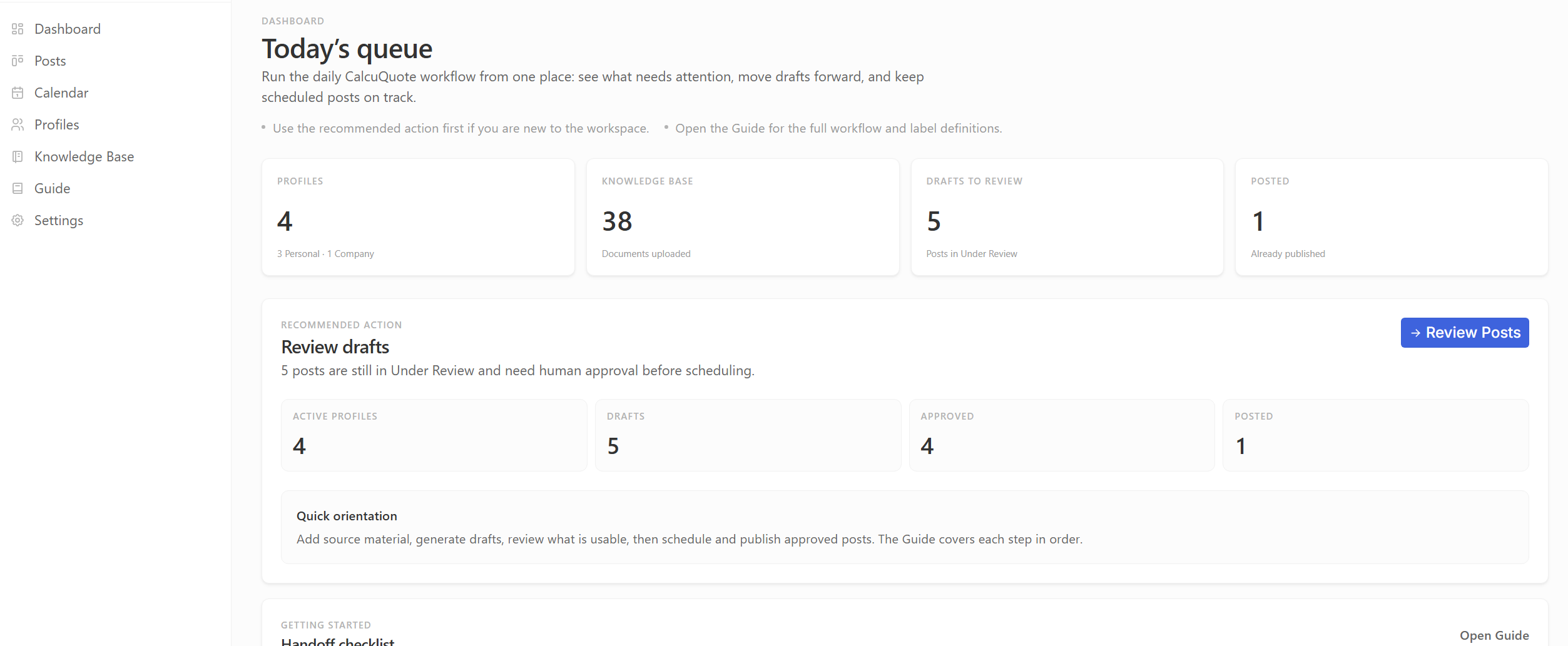 Content Workspace Dashboard