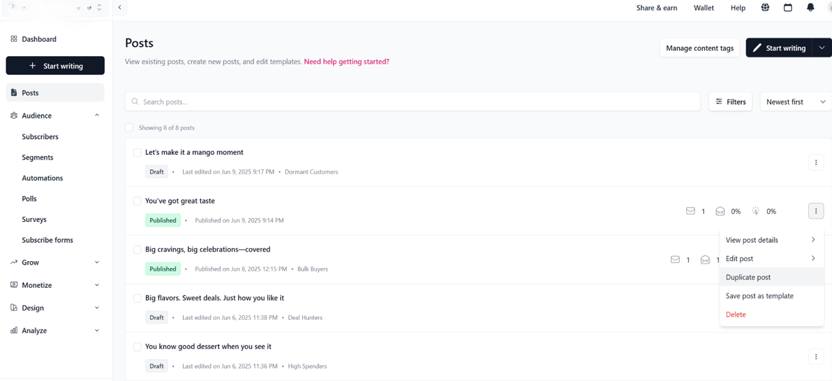 Segment-Specific Post Library